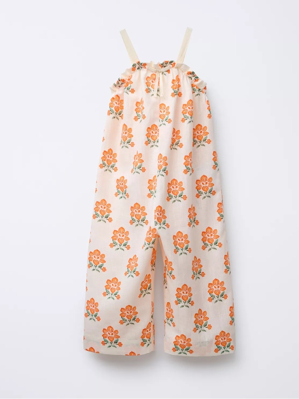 Zara Cream Floral Wide-Leg Jumpsuit with Orange Flowers